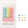 Set of nine plastic gel pens with 0.5mm needle tips in a choice of Japanese-inspired colour themes.
