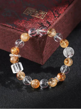 Handcrafted women's crystal beaded bracelet with freshwater pearls and citrine crystals