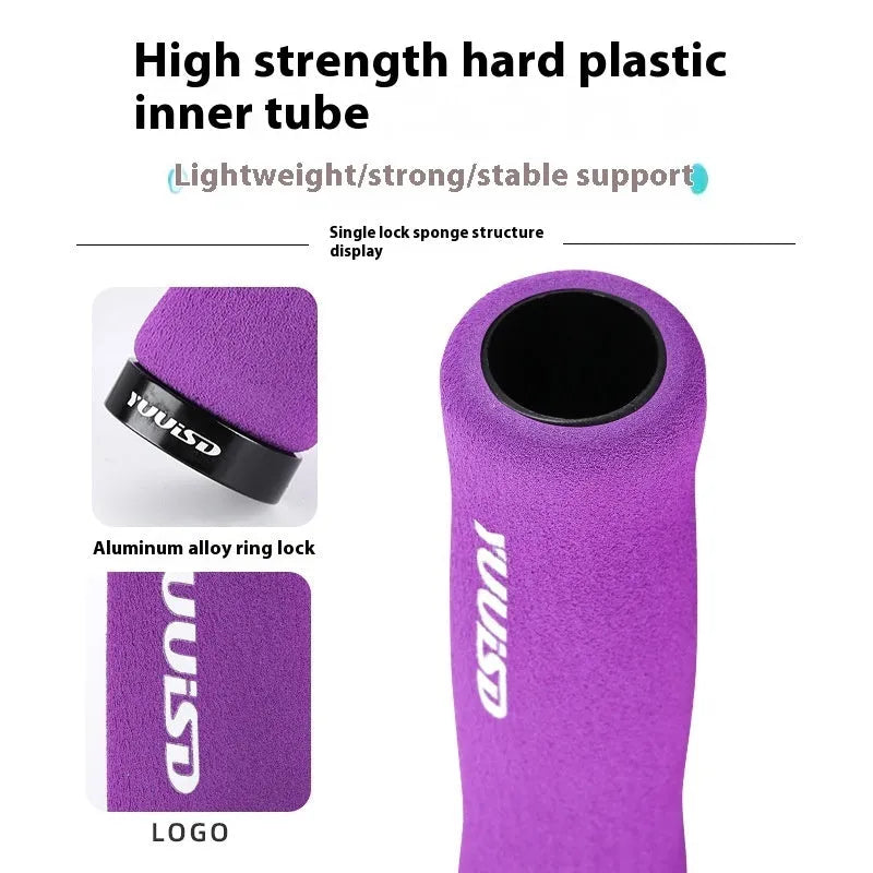Mountain bike sponge handle covers in black, purple and biange colours showing ultra-lightweight 41g design