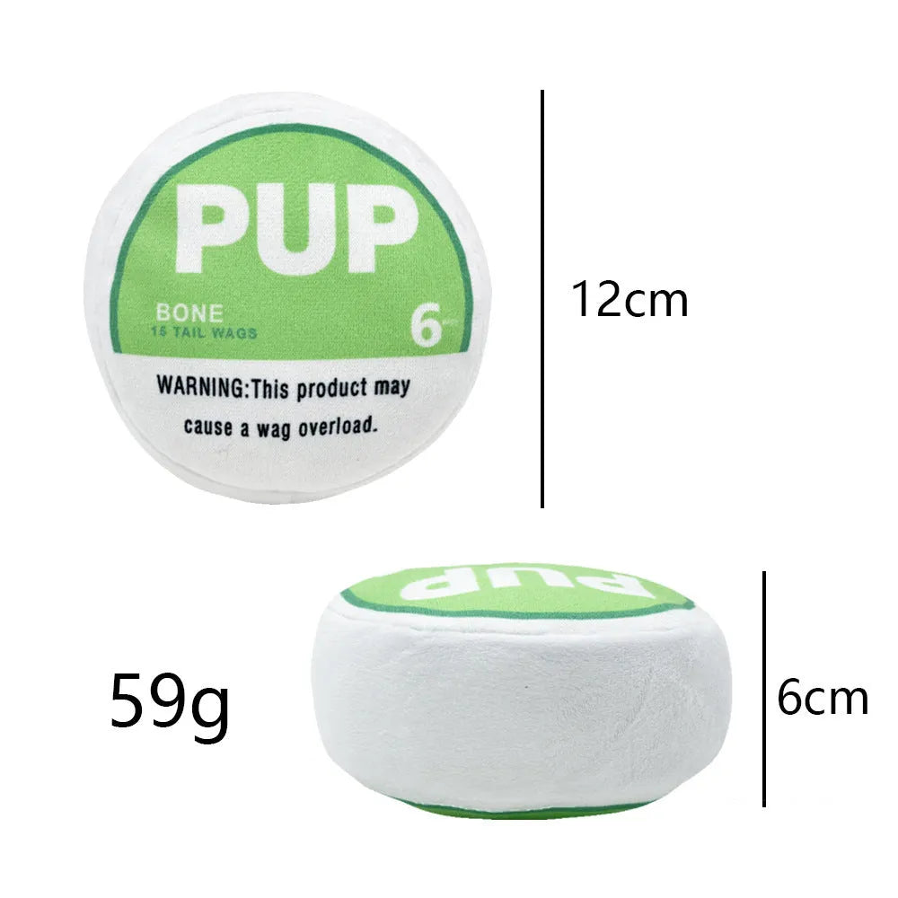 Plush dog toy for gnawing and creaking relief, shown in blue, light green or dark green options