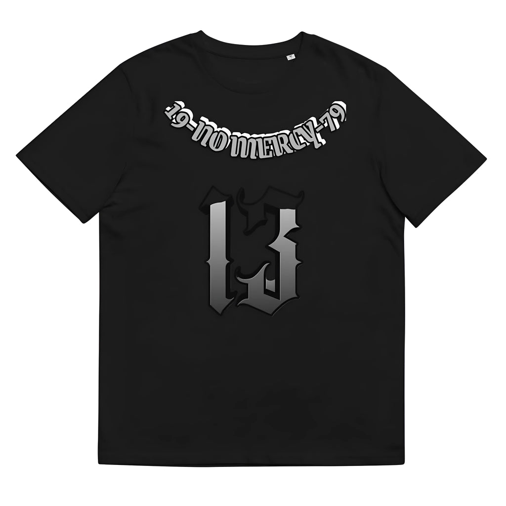Men's black casual T-shirt with a 3D digital print design on the front, featuring short sleeves and a round neck.