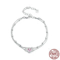 Sweet girlish 925 sterling silver bracelet with heart-shaped pendant on adjustable chain