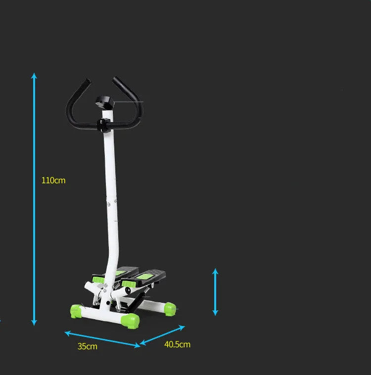 Double super armrest treadmill in green with hydraulic stepping mechanism and electronic display for home gym fitness