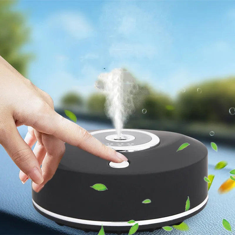 USB car air freshener unit in choice of black, grey or white colours with charging cable and anti-slip pad