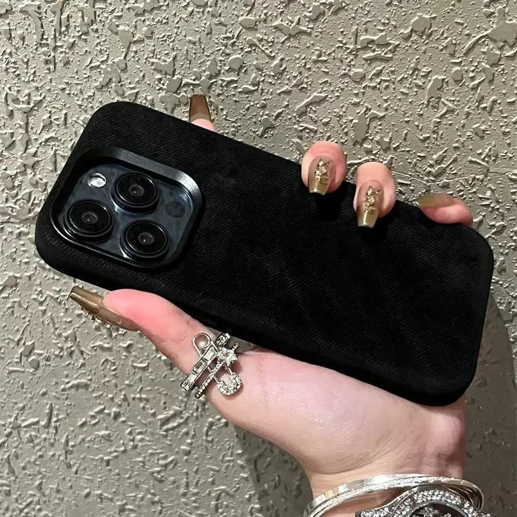 Magnetic velvet iPhone case in silver grey colour with shockproof hard case design