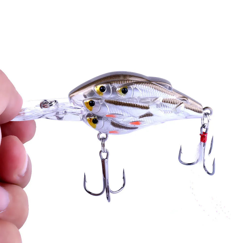 Fish feather design hard fishing bait lure measuring 7.5cm with floating construction for sea fishing