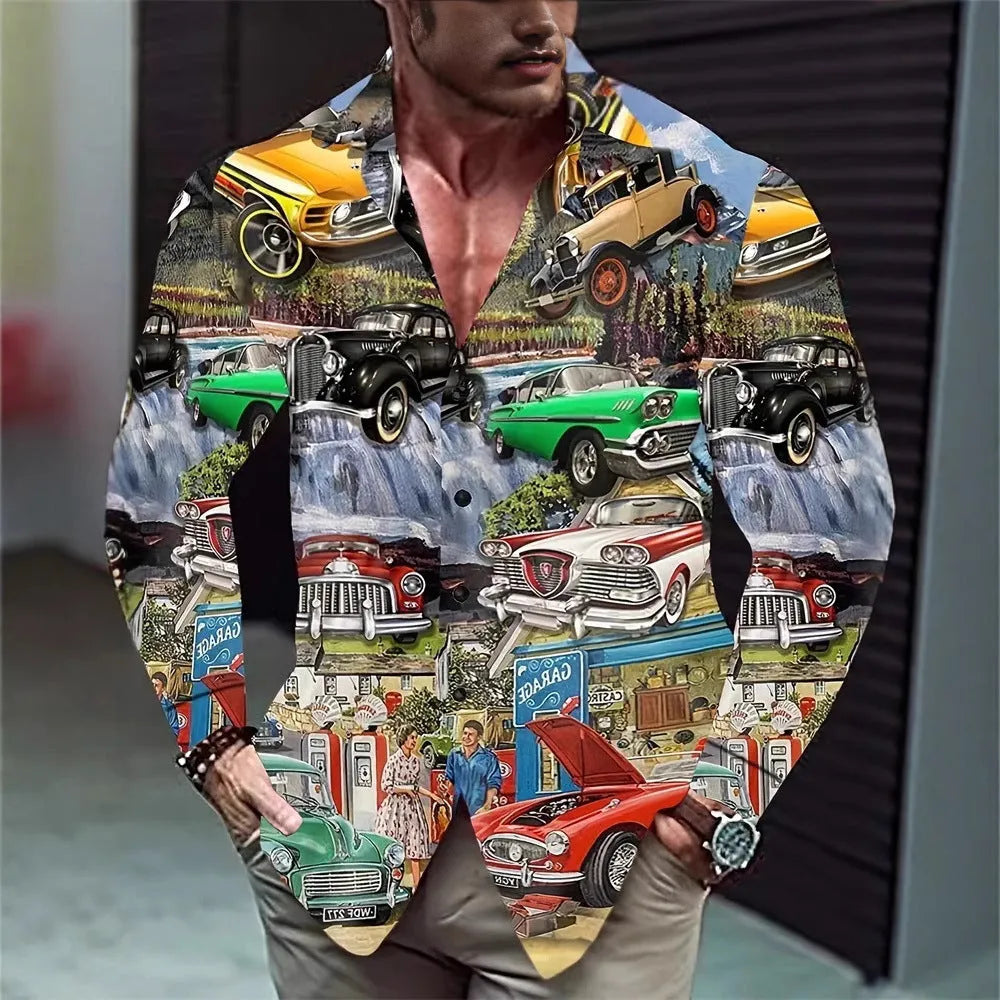Man wearing a long sleeve Hawaiian shirt with colourful flower patterns, showing loose cardigan style fit.