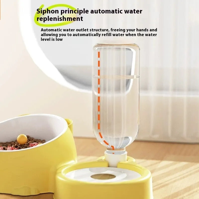 Grass green double bowl automatic pet feeder for cats and dogs on an elevated plastic stand.