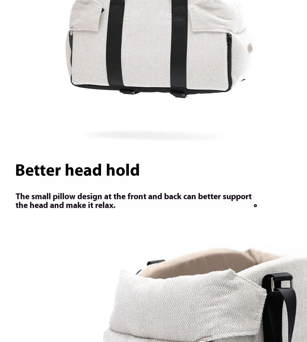 Beige white foldable pet car nest and bed for small dogs and cats