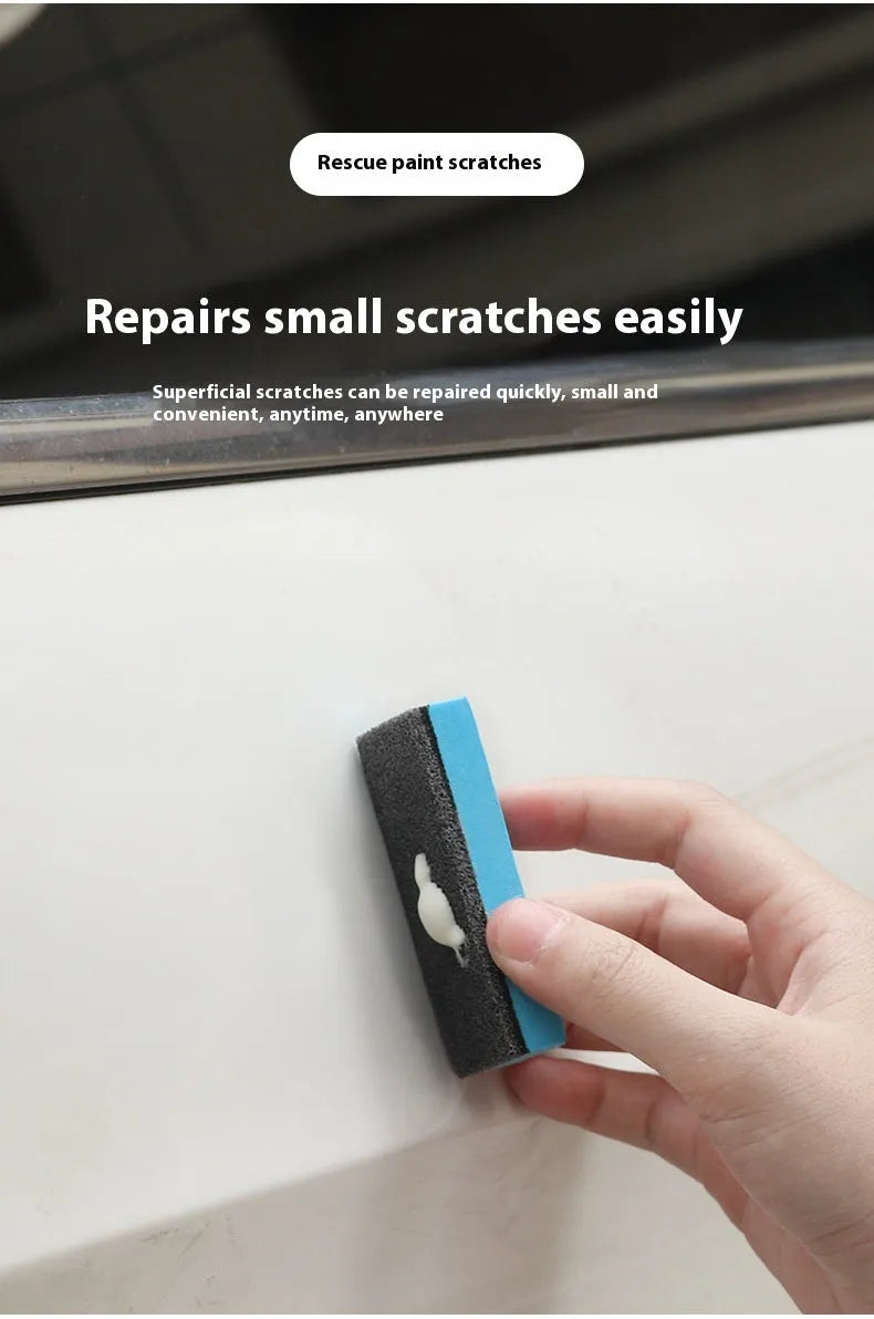 Car repair wax kit showing scratch removal A wax, brightening B wax, and a frosted sponge mop
