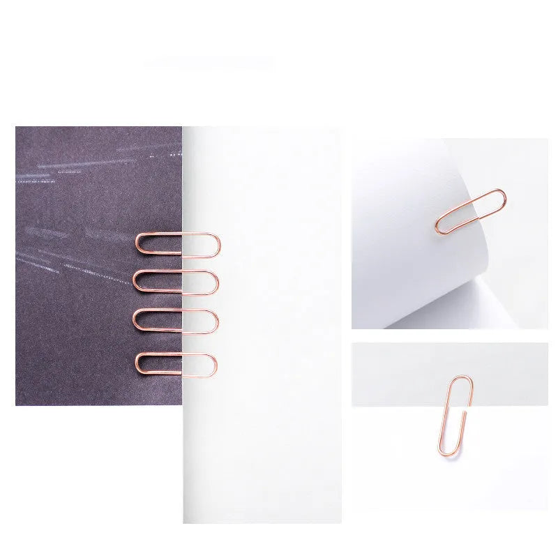 Rose gold heart-shaped paper clips with steel core construction, 28mm size