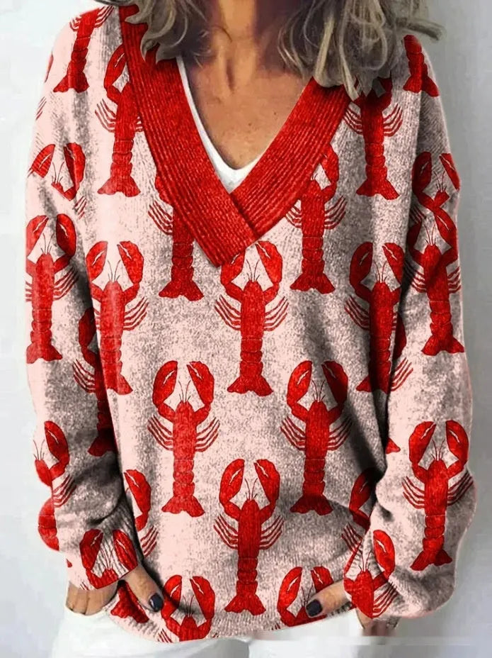 Women's v-neck long sleeve sweatshirt with a raised 3D floral pattern print in multiple colour options