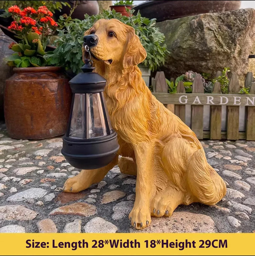Solar garden lamp ornament resin craft decoration for outdoor patio path lawn, Labrador colour option