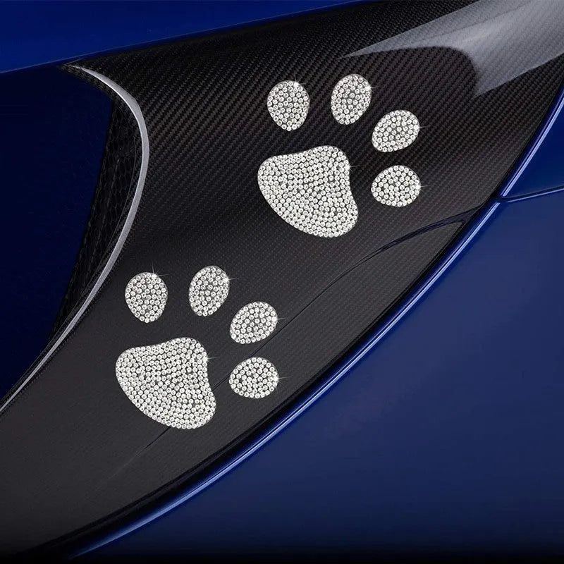 Diamond-encrusted glass car sticker in bear paw or butterfly shape, 7x6cm, on a drill stick.