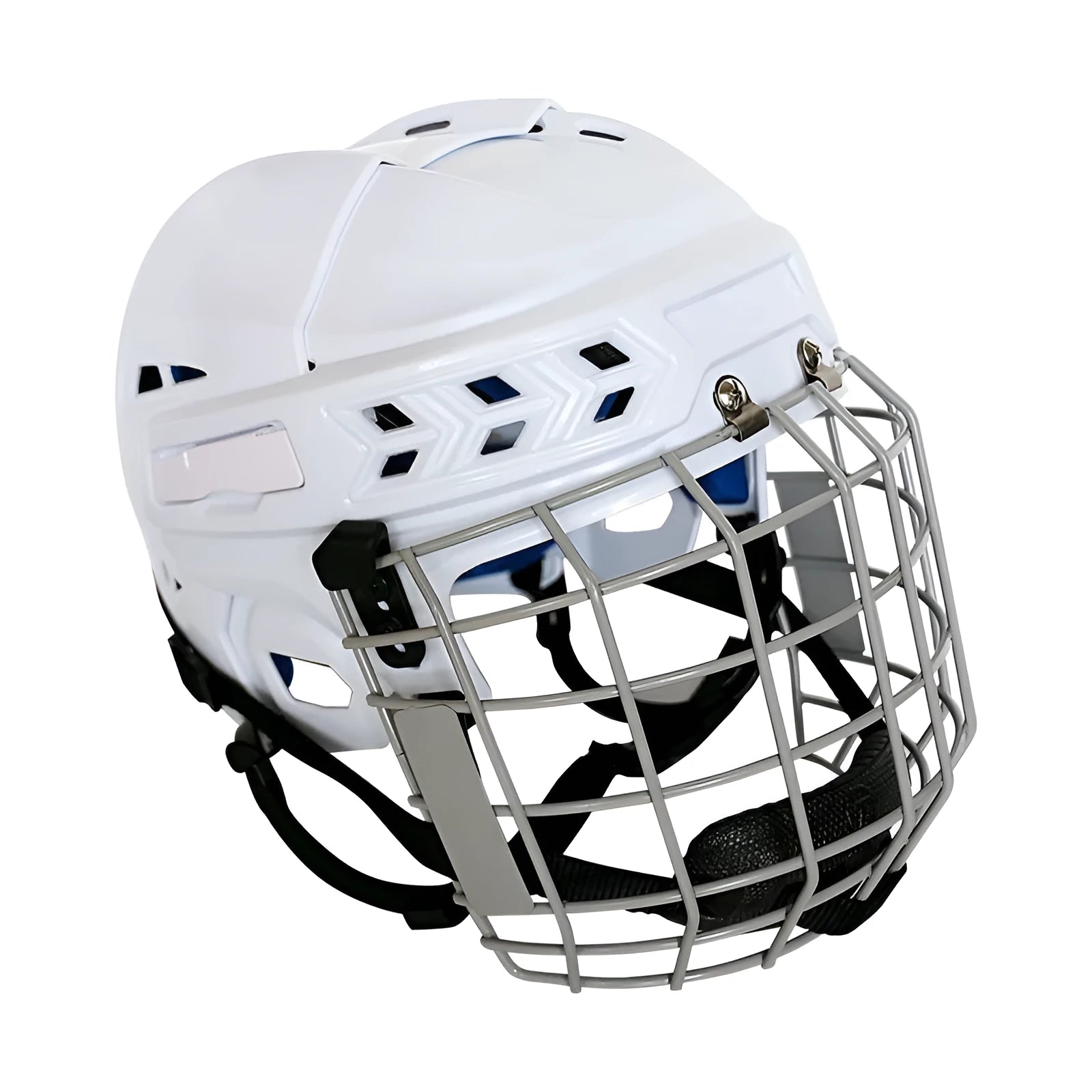 Ice hockey helmet with carbon steel face mask and impact resistant shell for sports protection