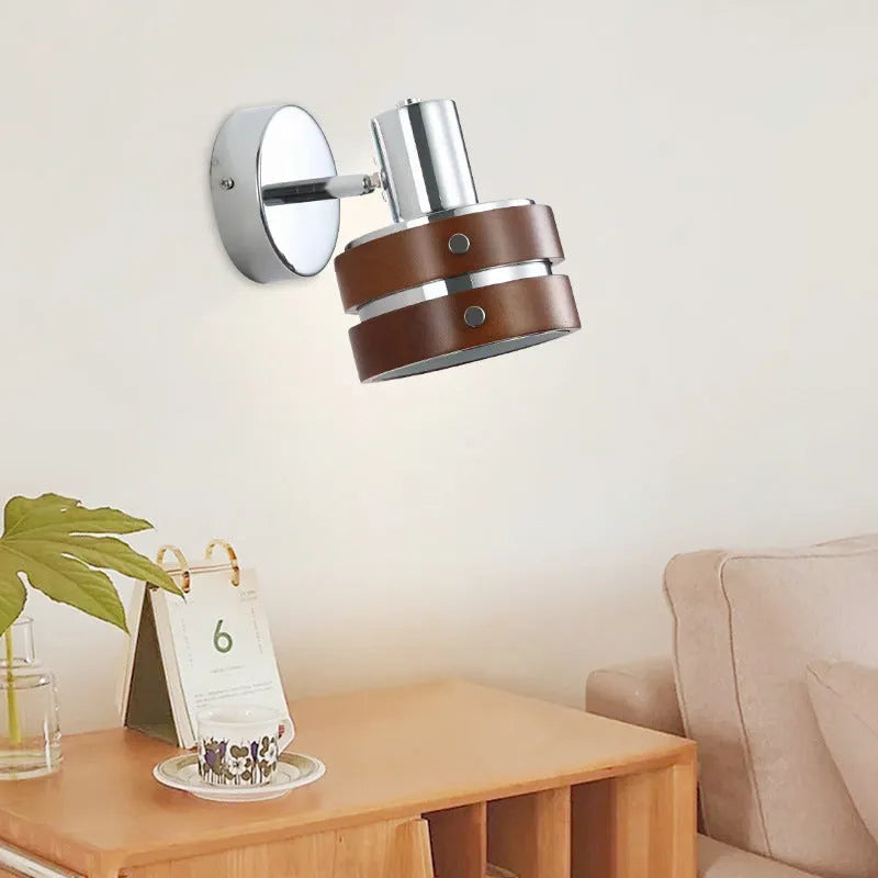 Nordic style indoor wall lamp with a walnut-colour metal shade