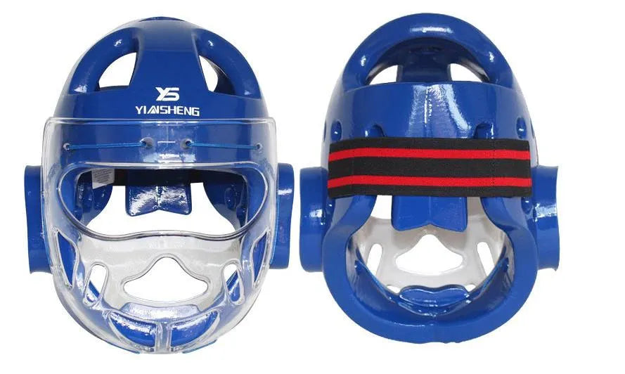 Karate protective helmet for boxing training in multiple colours including white, blue and red variants