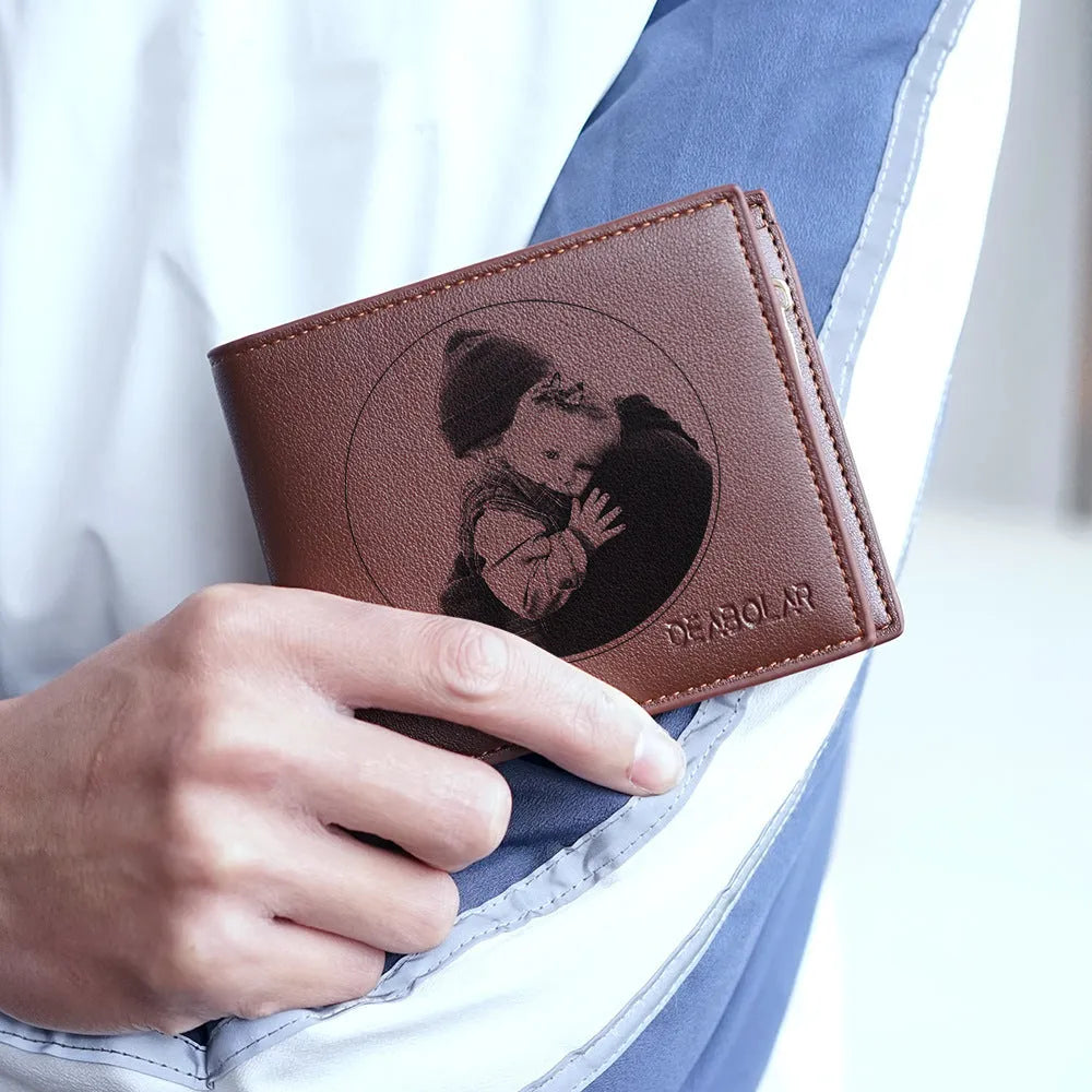 Men's leather wallet with a zipper closure, shown in one of seven available colours.