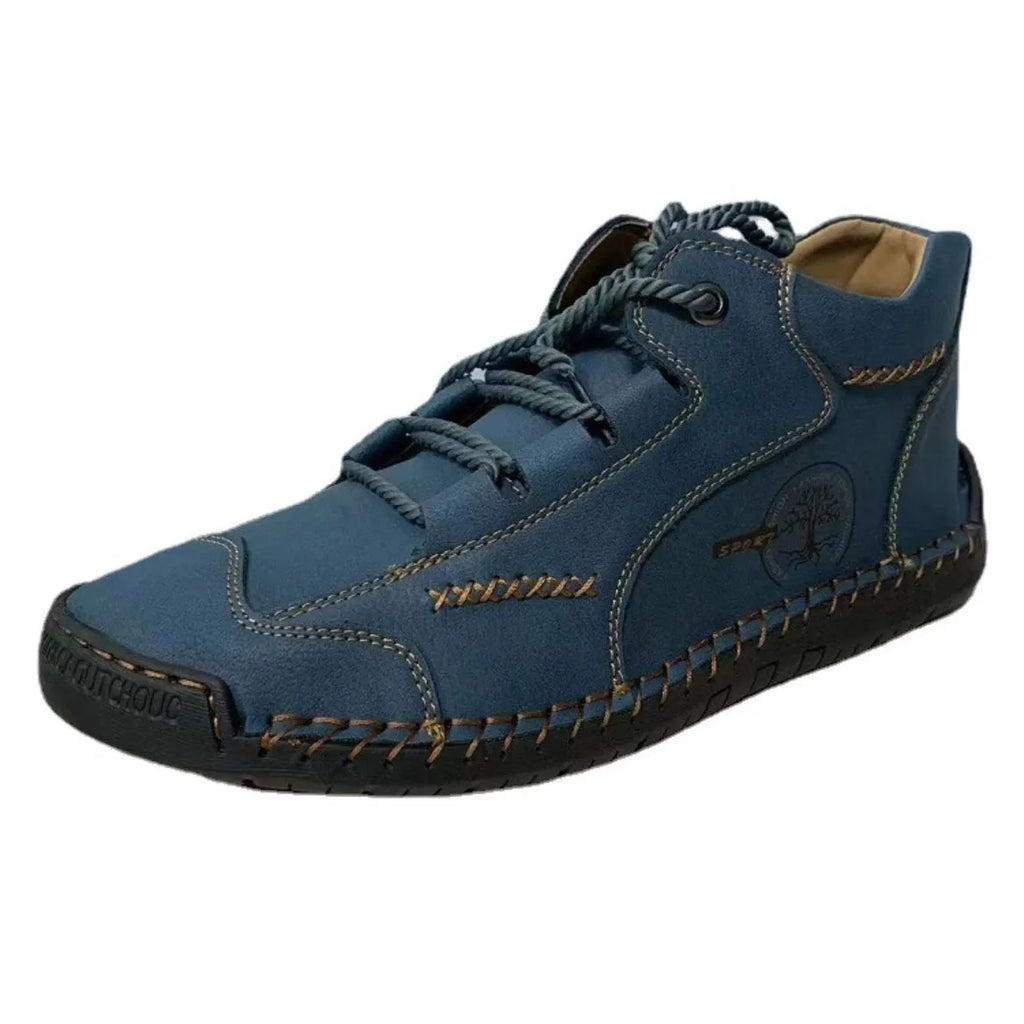 Men's leather high-top boots with round toe and lace-up front in five colour options