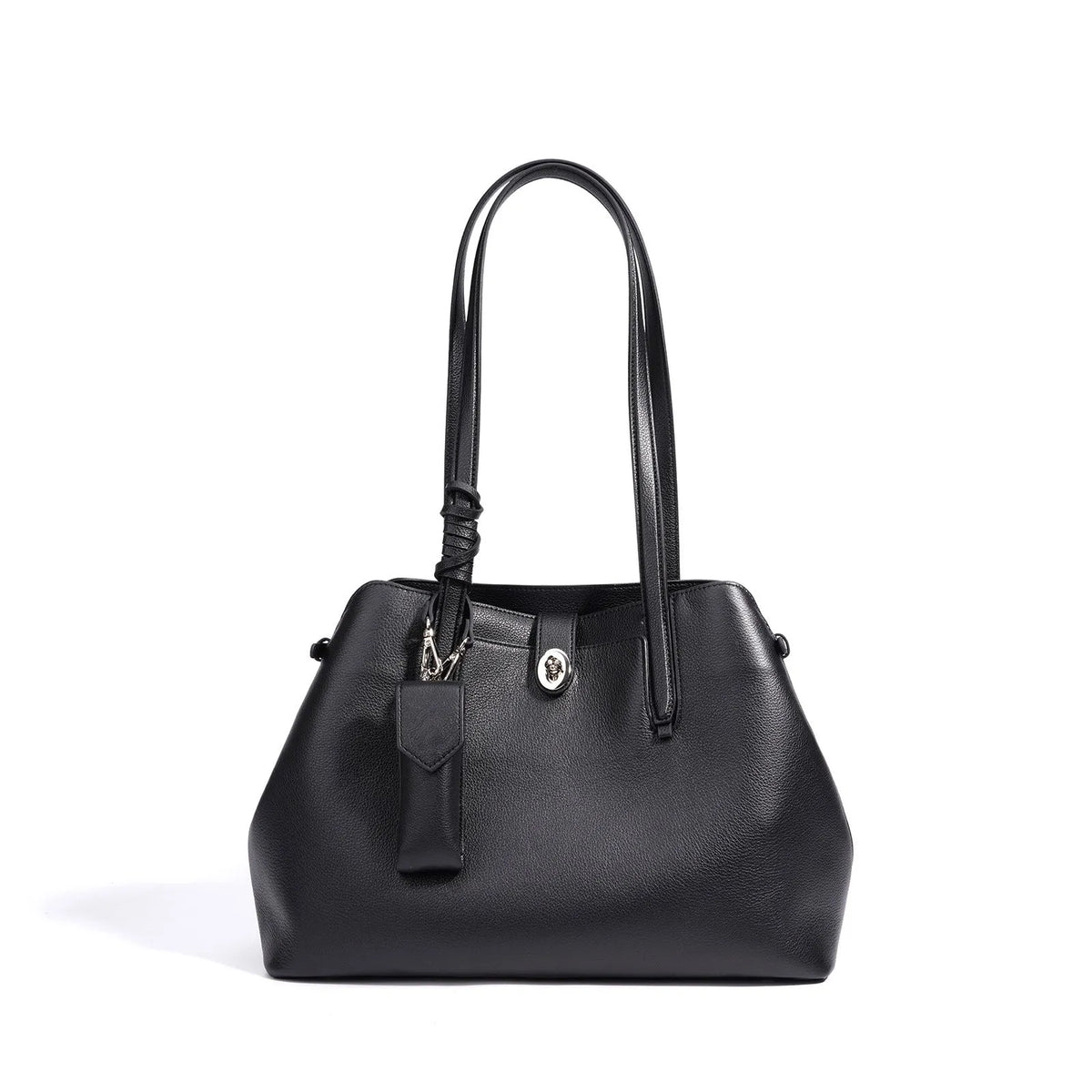 Large capacity genuine leather bucket bag for women in elephant grey or black with top grain cowhide and inner pockets