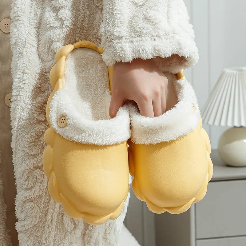 Detachable waterproof EVA overshoe slippers with plush lining, non-slip sole, five colours, sizes 36-45