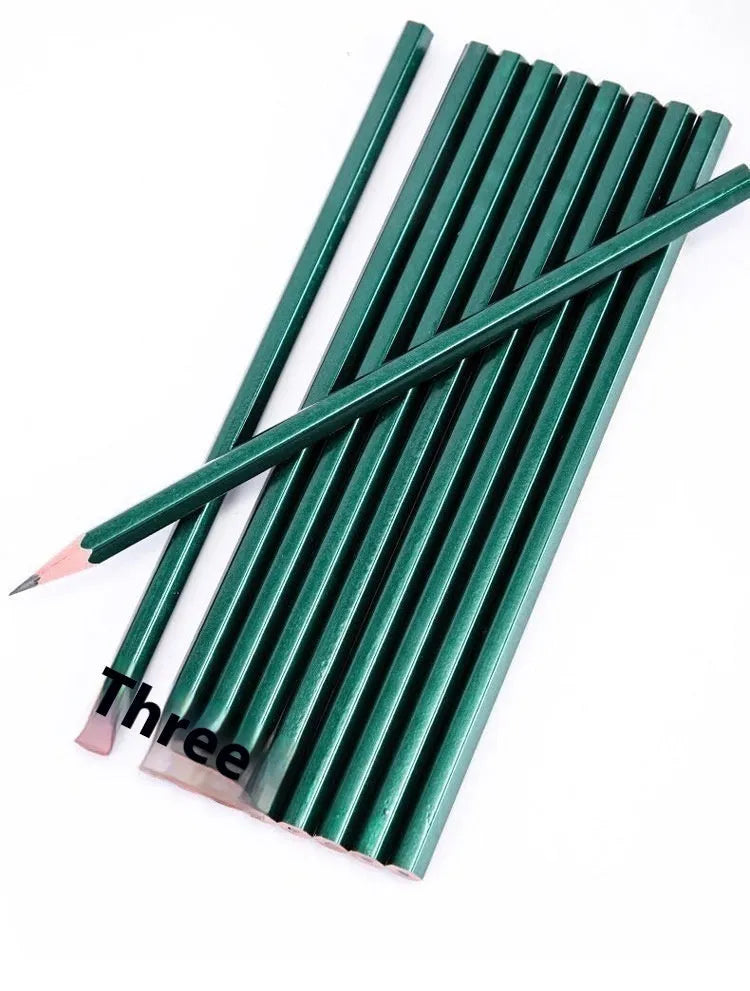 Box of ten green hexagonal wooden pencils with HB and 2B grades.