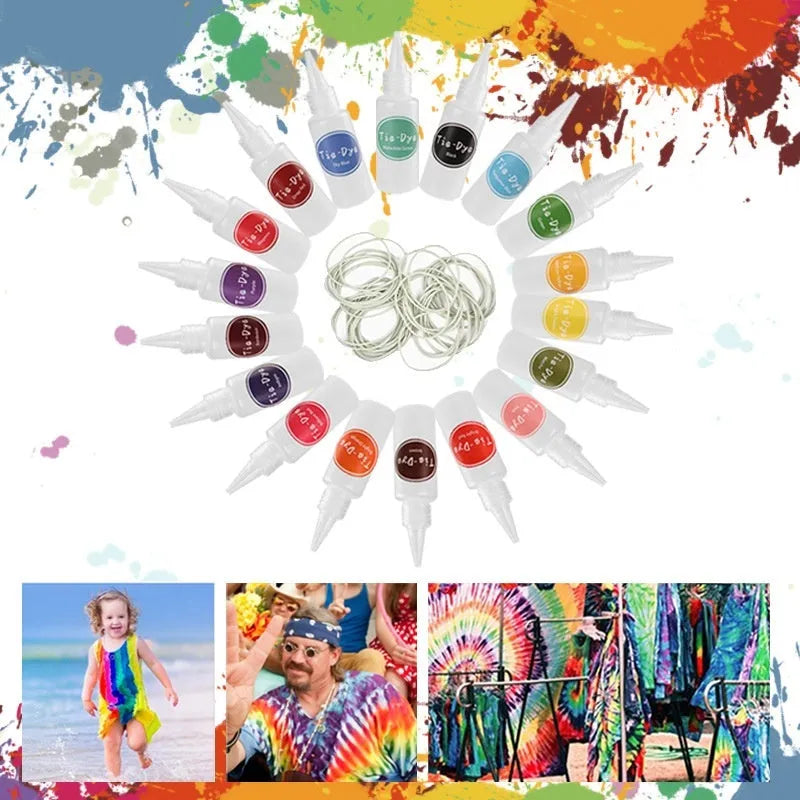 Children's 18 colour tie dye powder set with 30ml bottles, accessories and storage box