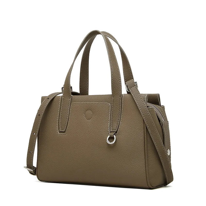 Genuine cowhide leather crossbody bag with horizontal square design in black, brown, and grey colour options