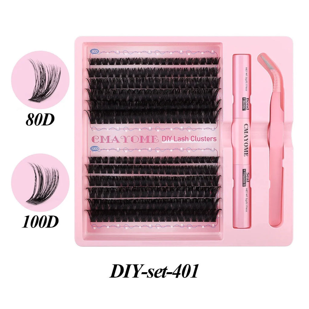 DIY single cluster false eyelashes set with artificial fibre lashes for natural thick mixed split-type looks