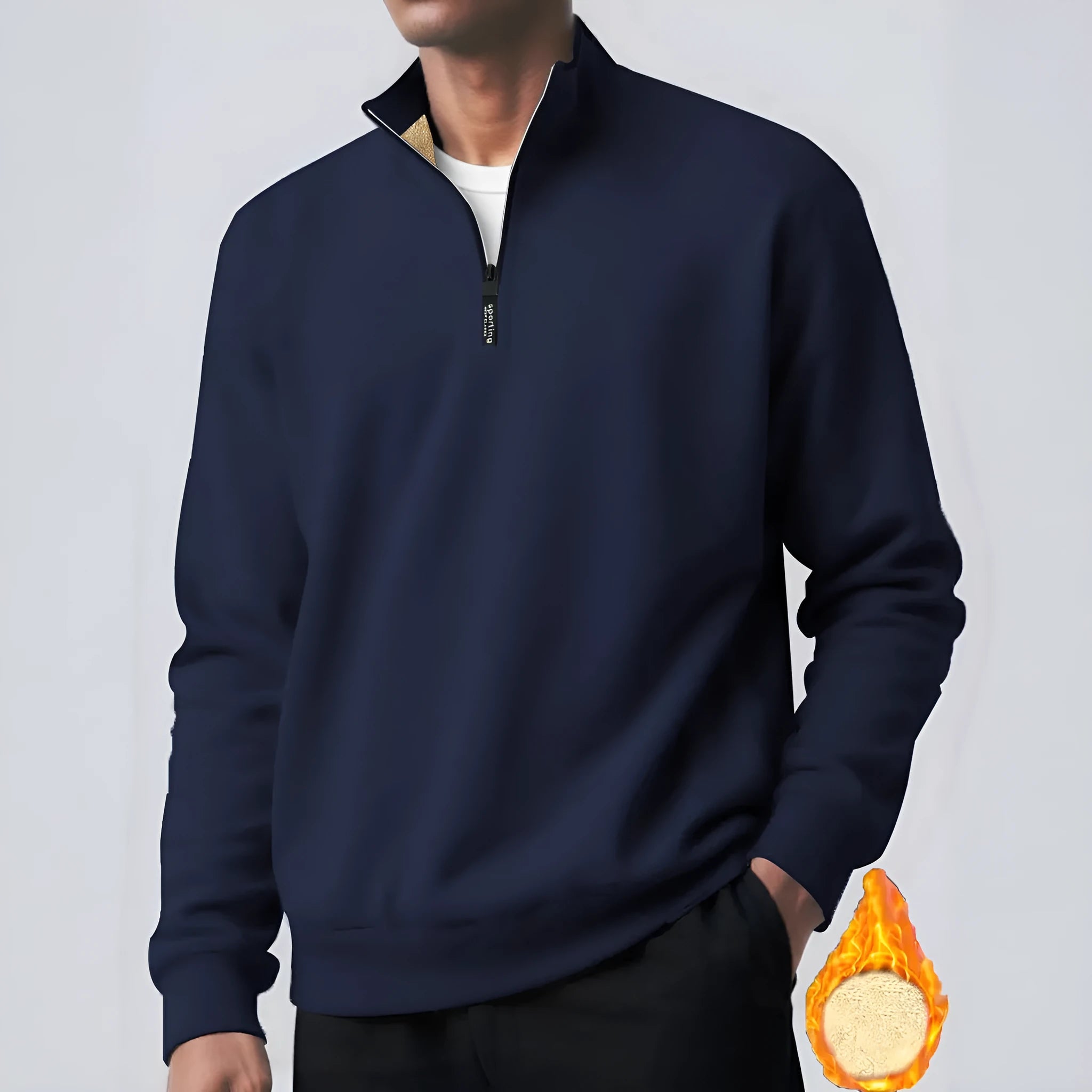 Men's brushed hoody placket zipper solid colour turtleneck coat in black