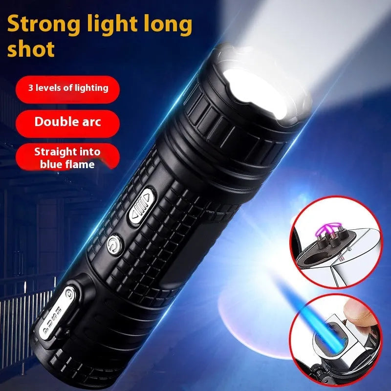 TH727 multi-function metal flashlight lighter showing camouflage colour option with both lighting functions