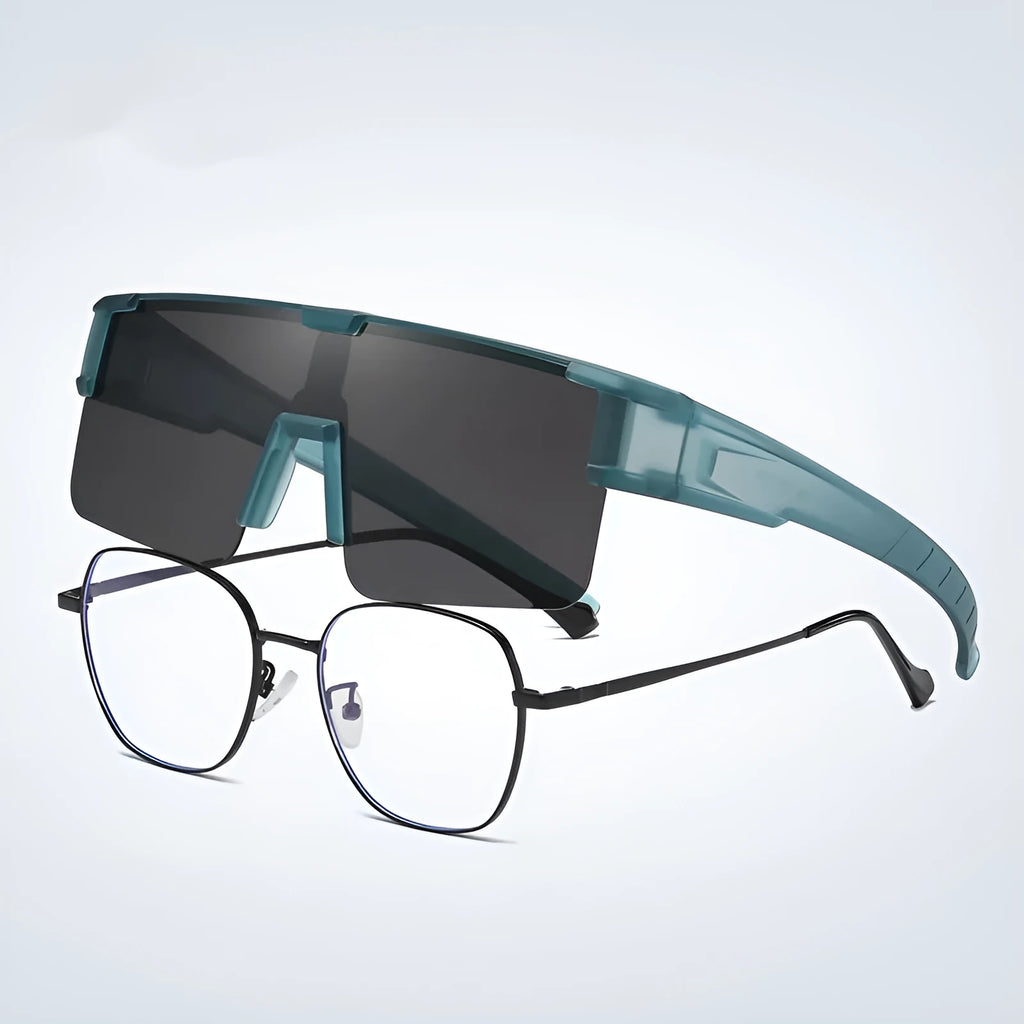 Men's outdoor riding glasses with gray lenses and bright black frame for wind and sand protection