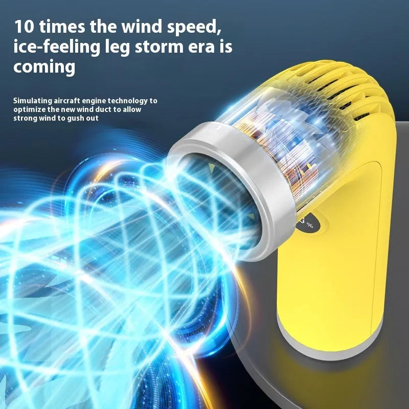 Handheld bladeless turbine fan in apricot, pink, or yellow colour