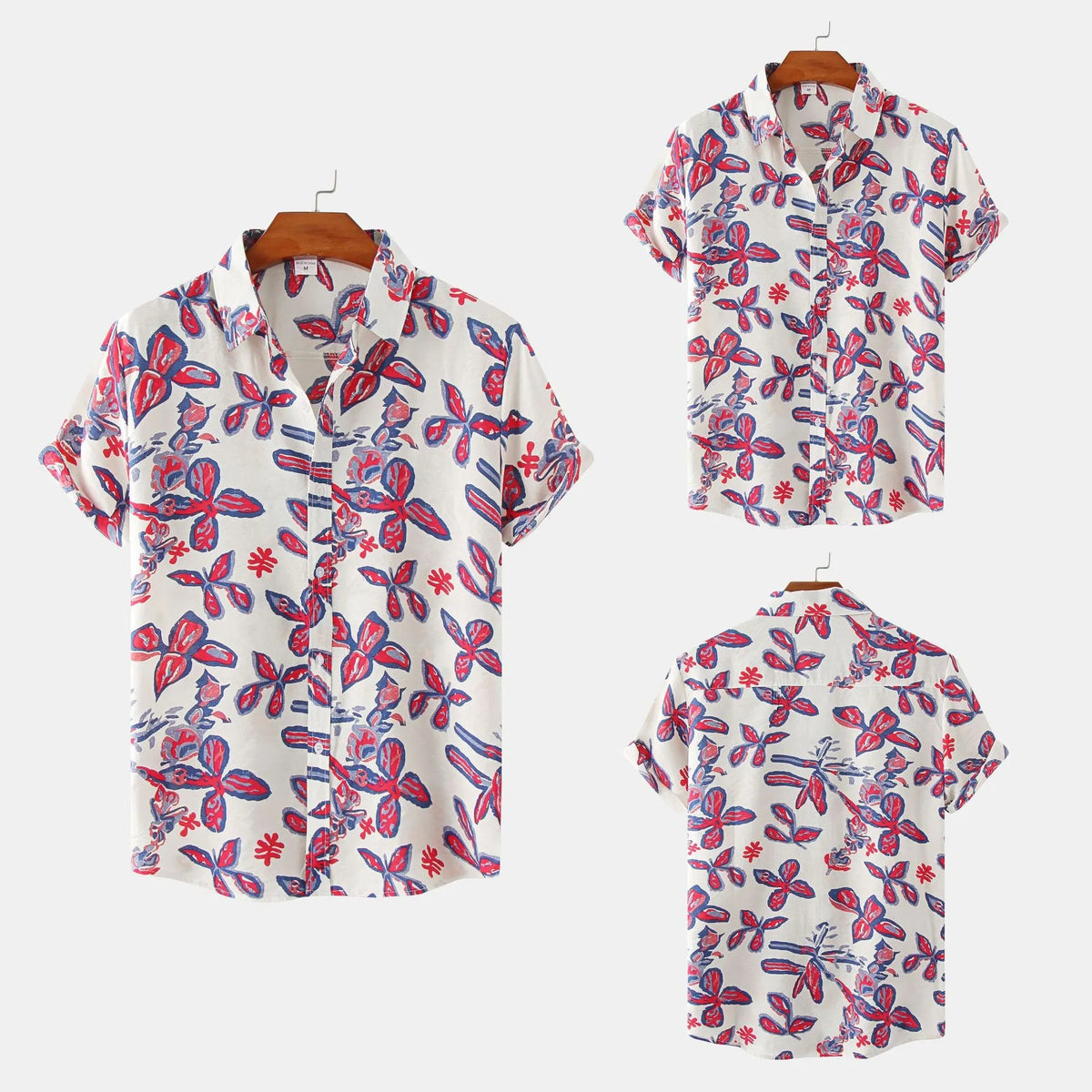 Men's floral short sleeve shirt slim fit cotton top in white khaki black sizes M to 3XL