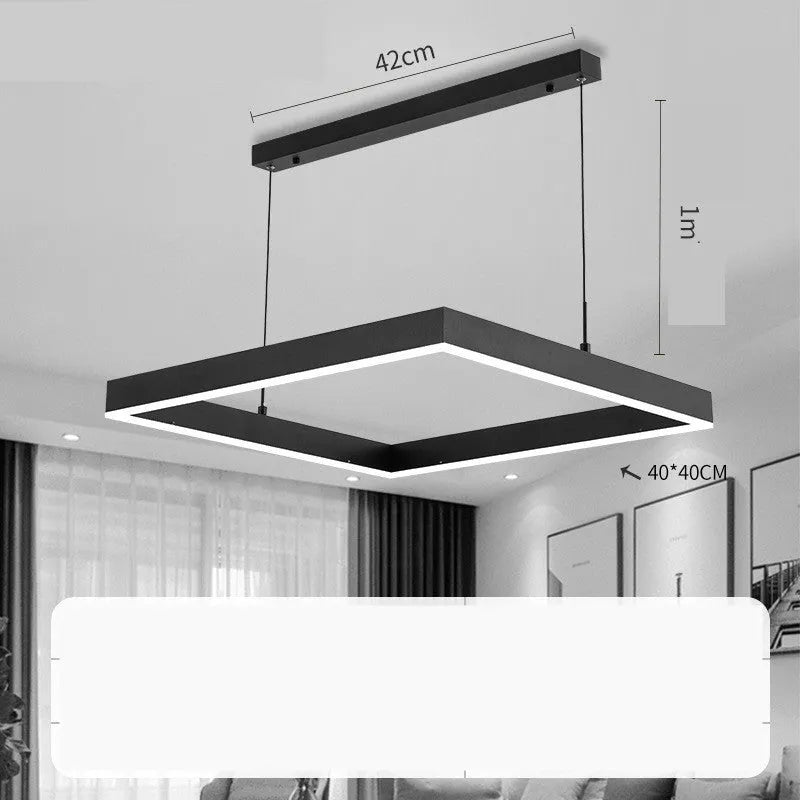 Square Nordic iron chandelier with aluminium single-layer shade stepless dimming 40cm or 60cm diameter