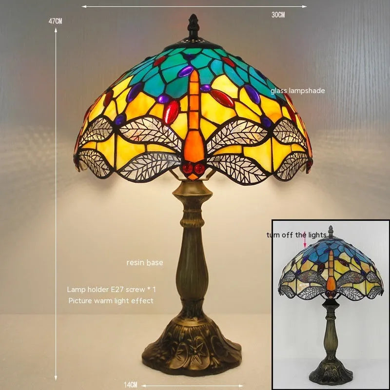 Stone table lamp with dragonfly design in European styling for bedroom or living room