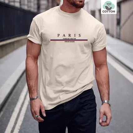 Heavy pure cotton men's short-sleeved T-shirt with letter printing in loose fit.