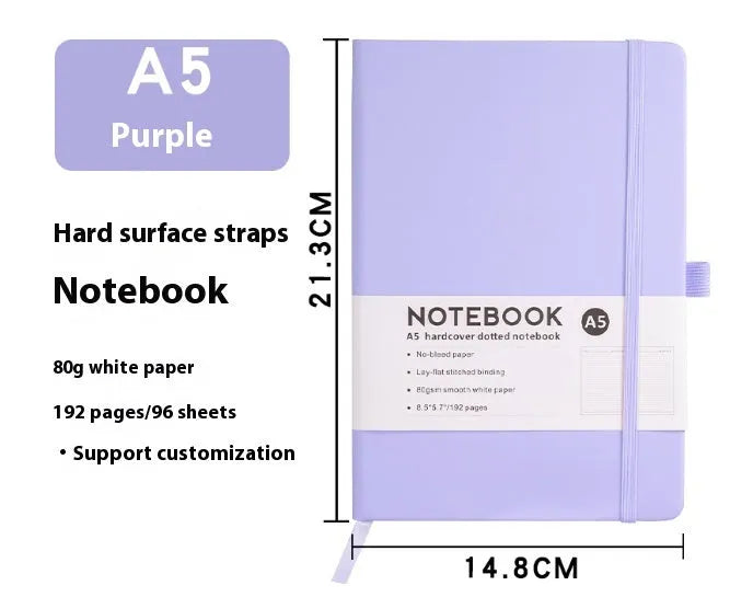 A5 diary notebook with soft skin-feel PU leather cover, strap closure, and horizontal line inner pages