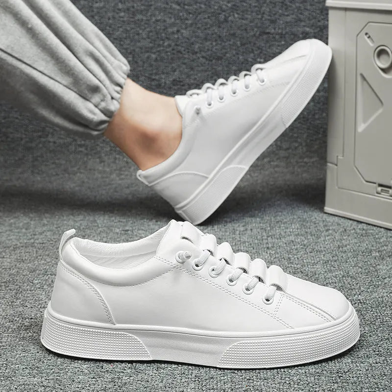 Men's black and white low top sports shoes with mesh panels and synthetic leather upper.