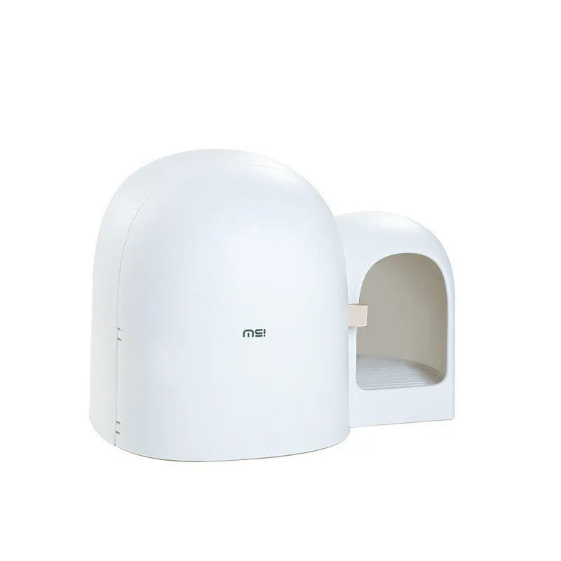 Fully enclosed oversized cat litter box in ABS plastic shown in moss green colour.