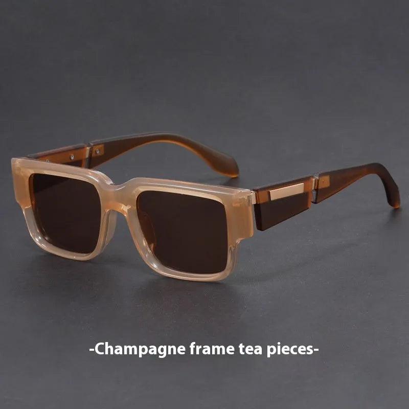 Gray blue square thick frame sunglasses with UV-proof AC lenses and retro box-style design