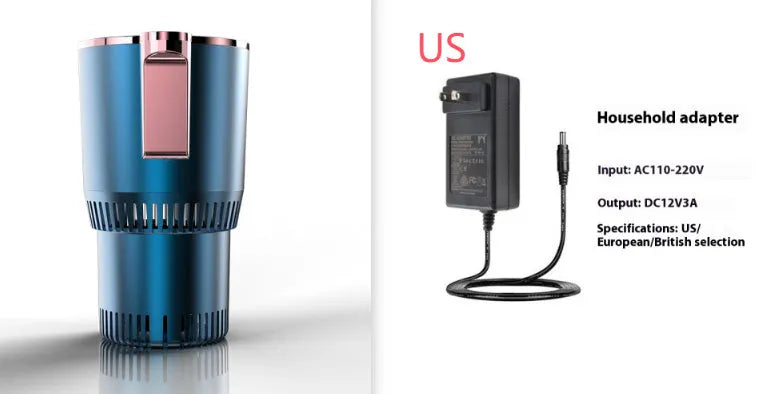 Black 12V car cup holder with digital display for heating and cooling drinks