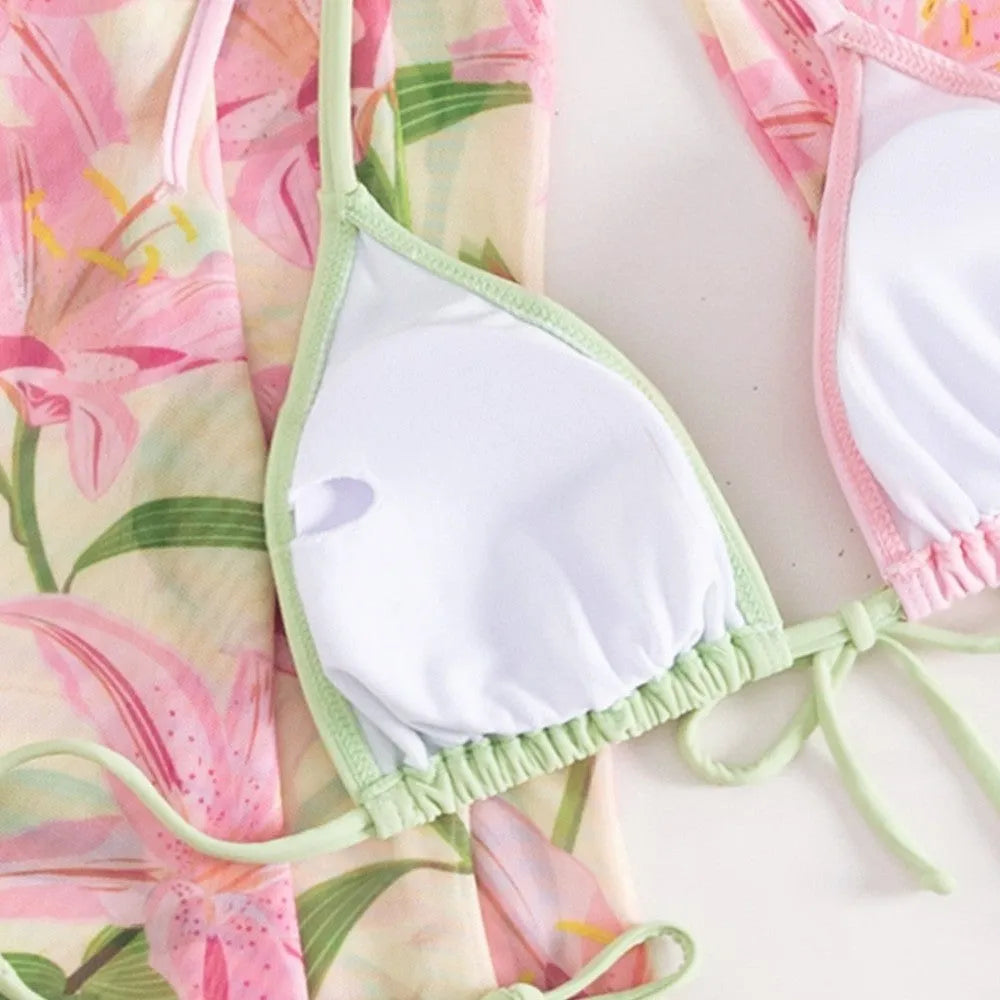 Women's printed quick-dry polyester bikini swimsuit on a mannequin
