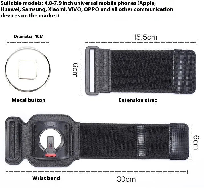 Black mobile phone holder wrist strap for takeaway delivery and sports with adjustable strap