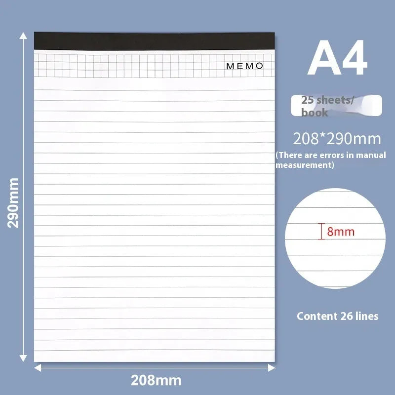 A4 tearable notebook with perforated pages and wireless adhesive binding for meeting notes