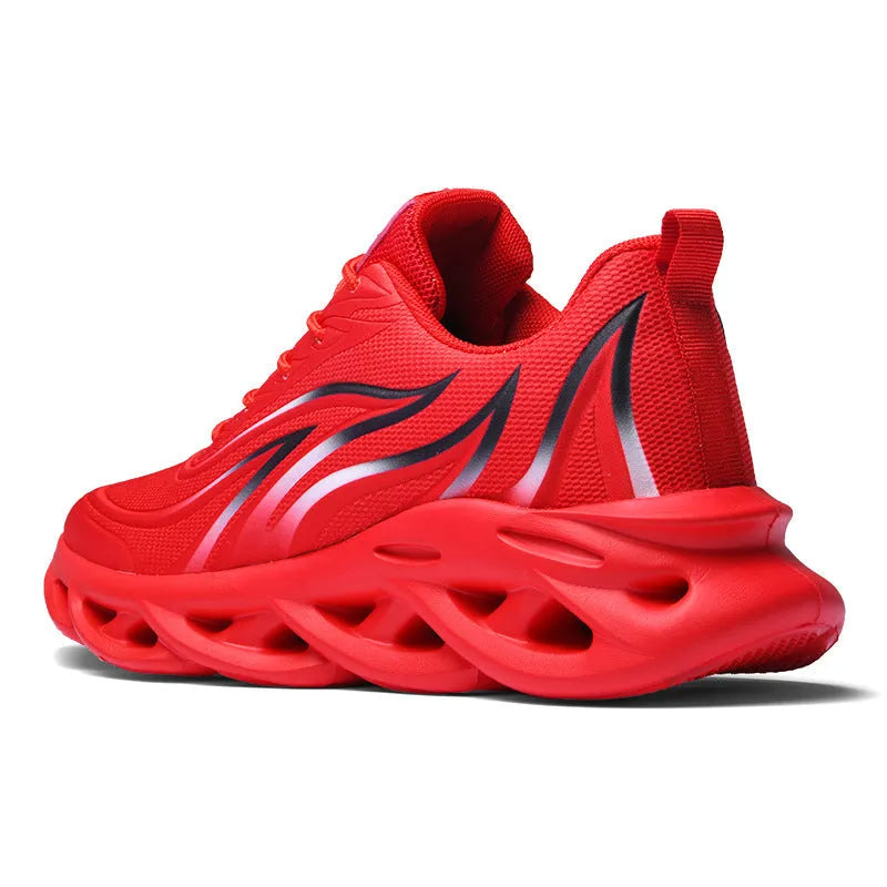 Men's Korean style carved wing pattern net cloth casual running shoes with foam sole, available in black and white colour options