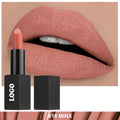 Matte finish lipstick in tube with nonstick cup applicator, one of 24 waterproof shade options.