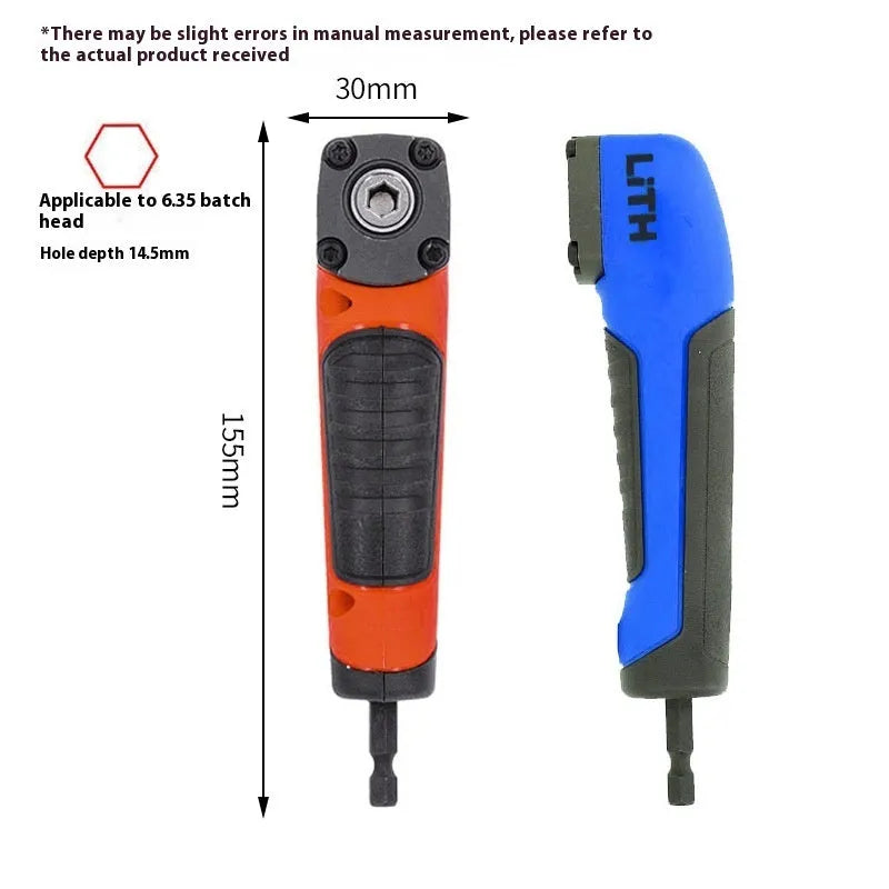 Multifunctional right angle screwdriver corner device 175g 155x30mm with blue and orange handles
