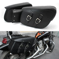 Retro brown PU leather motorcycle saddle bag mounted on bike side, showing dimensions.