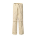 Men's solid colour cotton casual trousers in khaki, full-length view on display